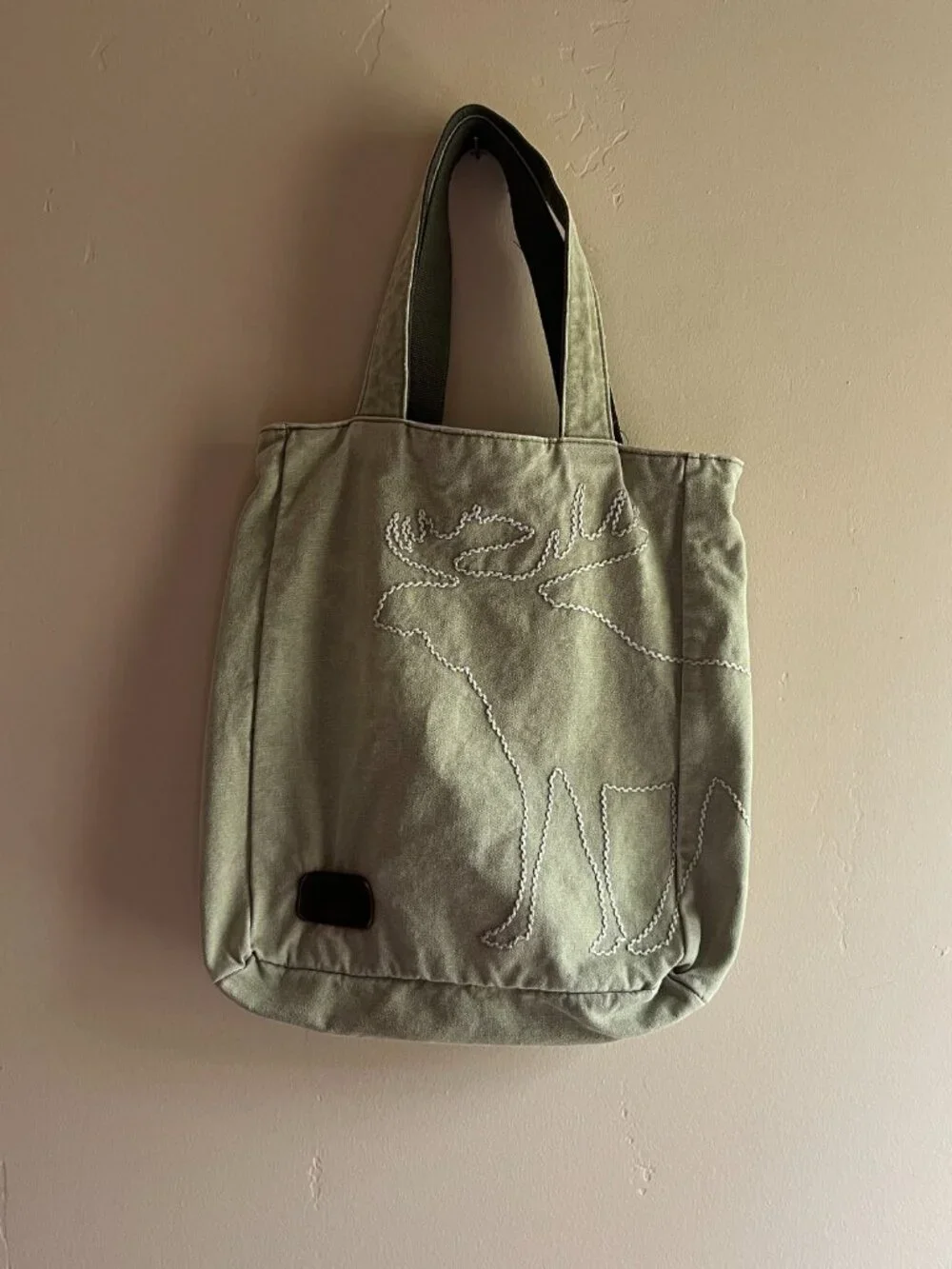 Abercrombie & Fitch Vintage army Green Moose Logo Canvas Tote Bag Preppy Y2K